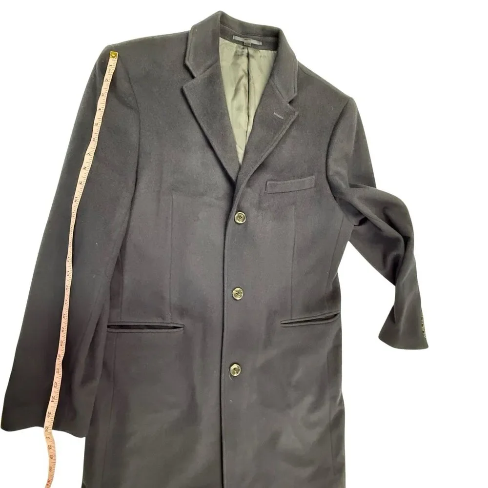 J CREW Ludlow Topcoat Wool Cashmere Men 42L Navy Blue Coat Overcoat Classic